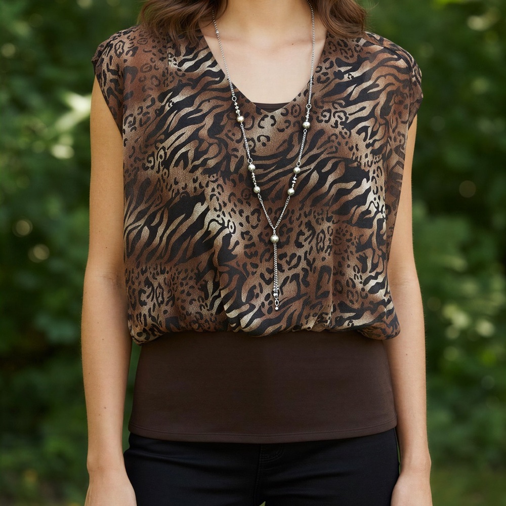 Brown Animal Print Women's Top